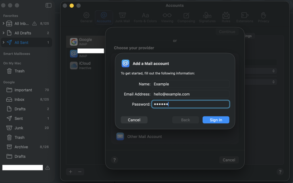 Basic email details Apple Mail