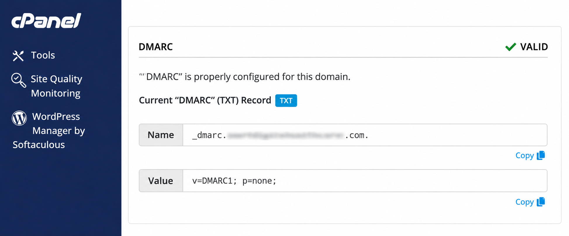 DMARC TXT record in the cPanel