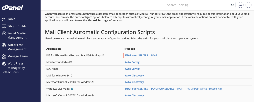 Choosing correct configuration file for Apple Mail MacBook