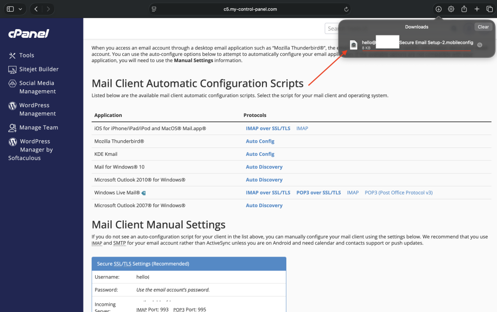 Downloading Configuration profile in MacBook for Apple Mail