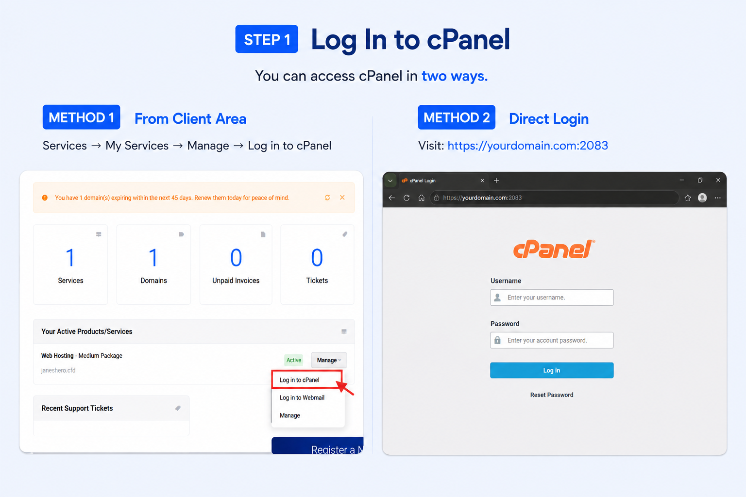 Log in to cPanel