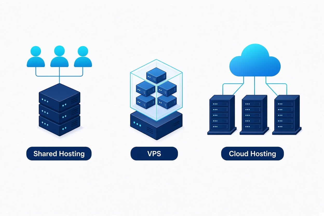 Shared Hosting vs VPS vs Cloud Hosting