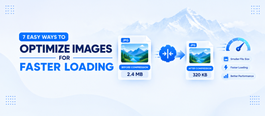 Illustration showing image file compression with before and after file sizes for a website