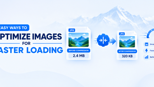 Illustration showing image file compression with before and after file sizes for a website