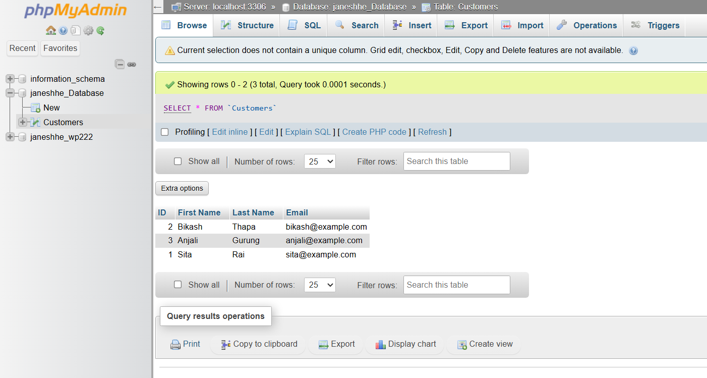 phpMyAdmin interface displaying a MySQL database table